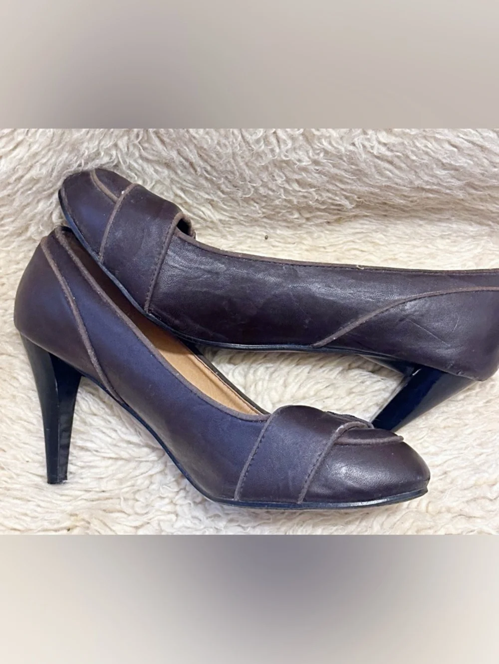 Zara Dark Brown Leatherette Heeled Pumps - Picture 1 of 9